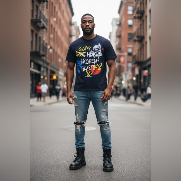 DEIARI Oversized Graphic T-Shirt Navy Blue “GUAP Heals Broken Hearts” sz S - Picture 1 of 8